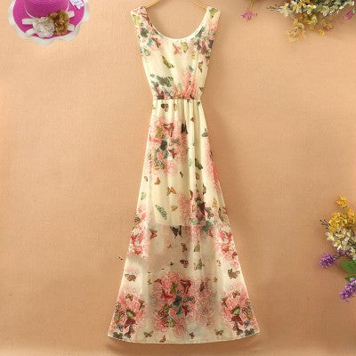 Bohemian Floral Chiffon Maxi Dress for Women
