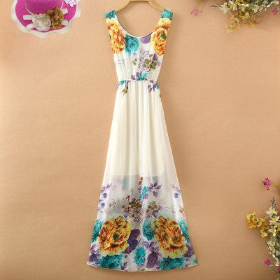 Bohemian Floral Chiffon Maxi Dress for Women